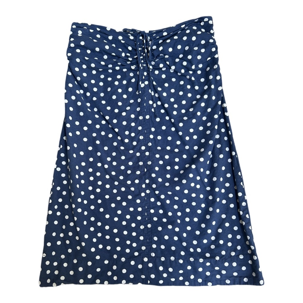 A.P.C. Navy Blue and White Polka Dot Cotton Linen Mini Dress Strapless